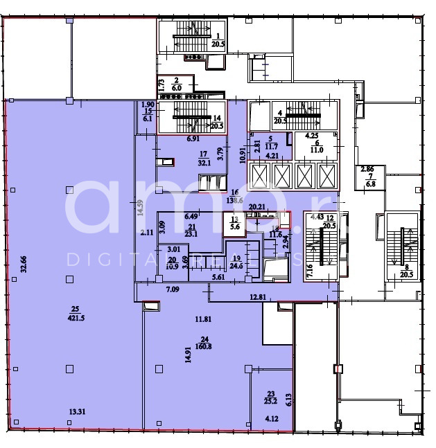 Планировка офиса 865.5 м², 9 этаж, БЦ «ВЭБ Арена»